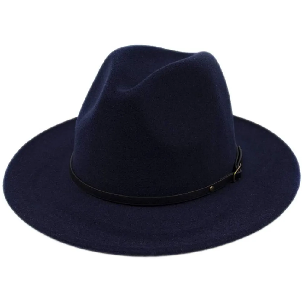 Lanzom Womens Classic Wide Brim Floppy Panama Hat Belt Buckle Wool Fedora Hat | Multiple Colors