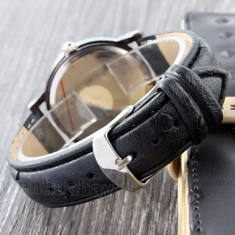 Leather Unisex World Map Quartz Watch