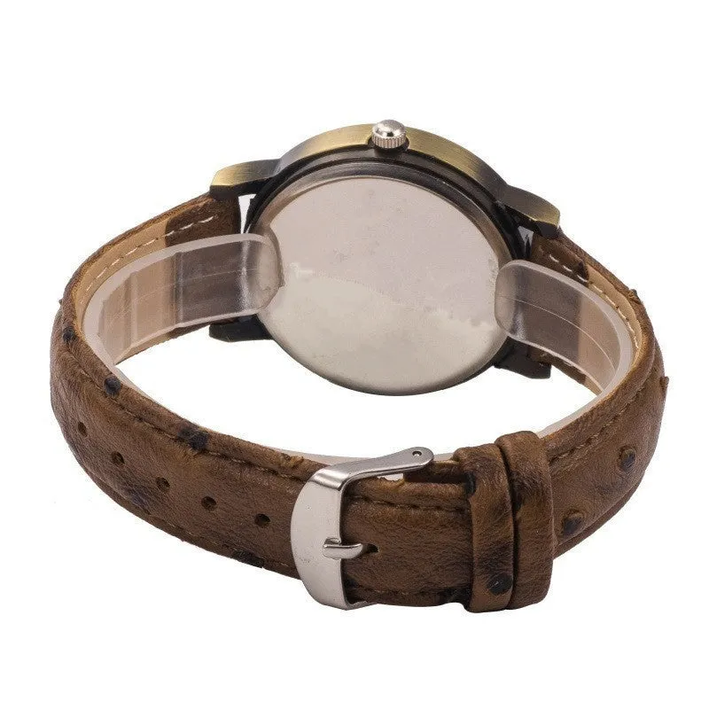 Leather Unisex World Map Quartz Watch