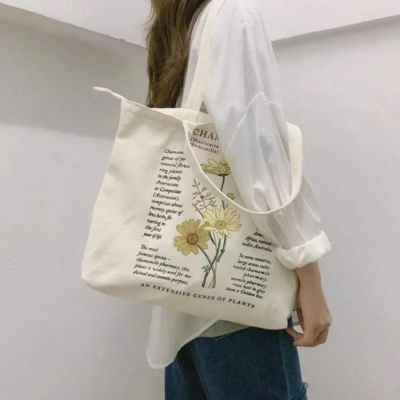 Letter Printing Women Canvas Bags Simple Hobo Bags Travel Casual Large Daily Shoulder Tote Shopper Handbag