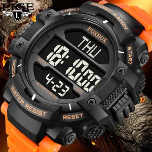 LIGE Men Waterproof Watches Foxbox Janpenese Quartz Chronograph Heavy-Duty Watch Men Alarm Electronic Wristwatch reloj de hombre