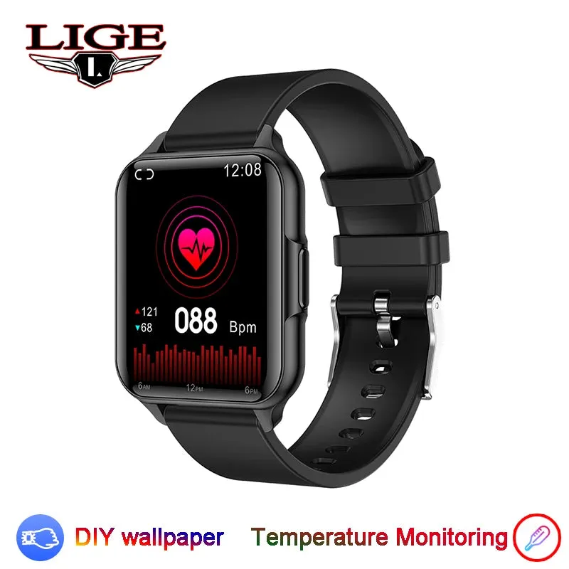 LIGE Smartwatch Body Temperature Monitoring IP68 Waterproof Watch Heart Rate Dial Wallpaper Sports Fitness Tracker Smart Watches