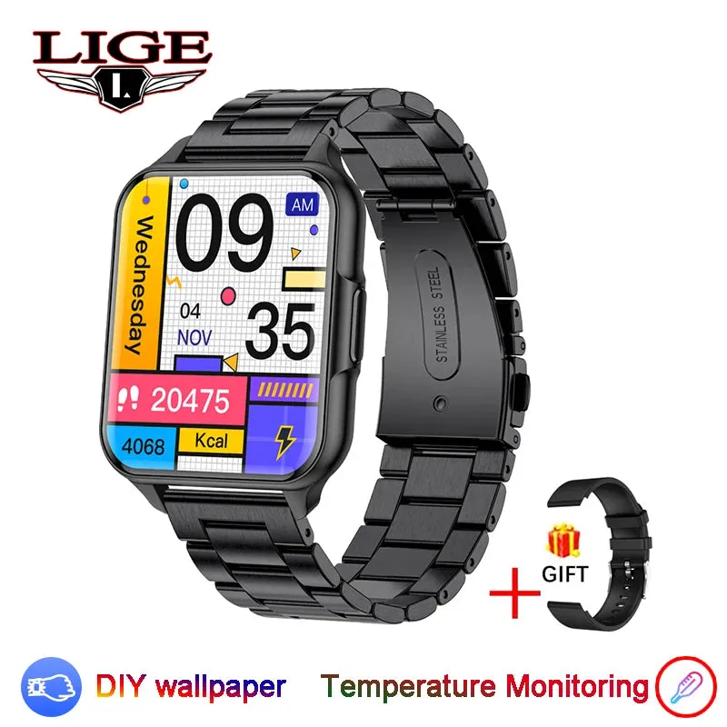 LIGE Smartwatch Body Temperature Monitoring IP68 Waterproof Watch Heart Rate Dial Wallpaper Sports Fitness Tracker Smart Watches