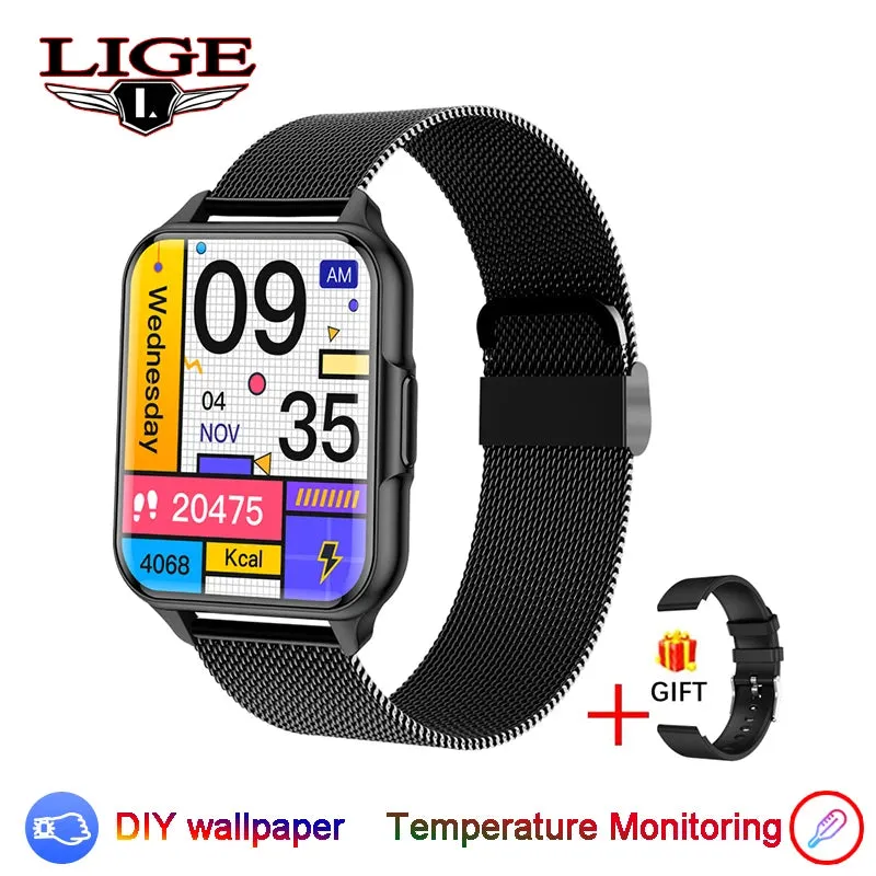 LIGE Smartwatch Body Temperature Monitoring IP68 Waterproof Watch Heart Rate Dial Wallpaper Sports Fitness Tracker Smart Watches