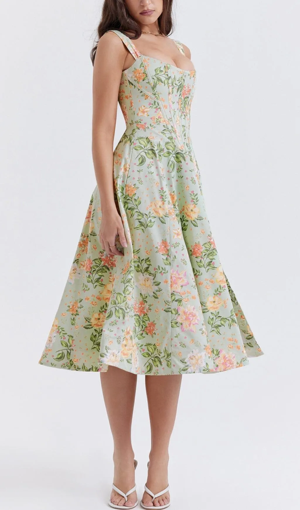 LIGHT JADE PRINT MIDI SUNDRESS