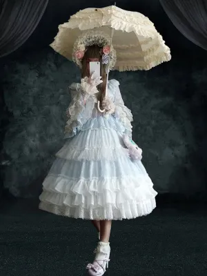 Lolita OP Dress 4-Piece Set Baby Blue Ruffles Long Sleeve Lolita One Piece Dresses
