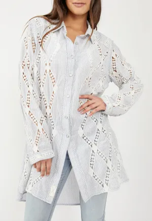 Long Sleeve Collared Striped Tunic