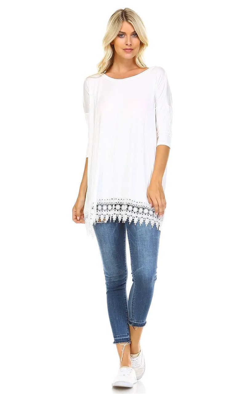 Long Sleeve Tunic Shirt Dress with Crochet Detail