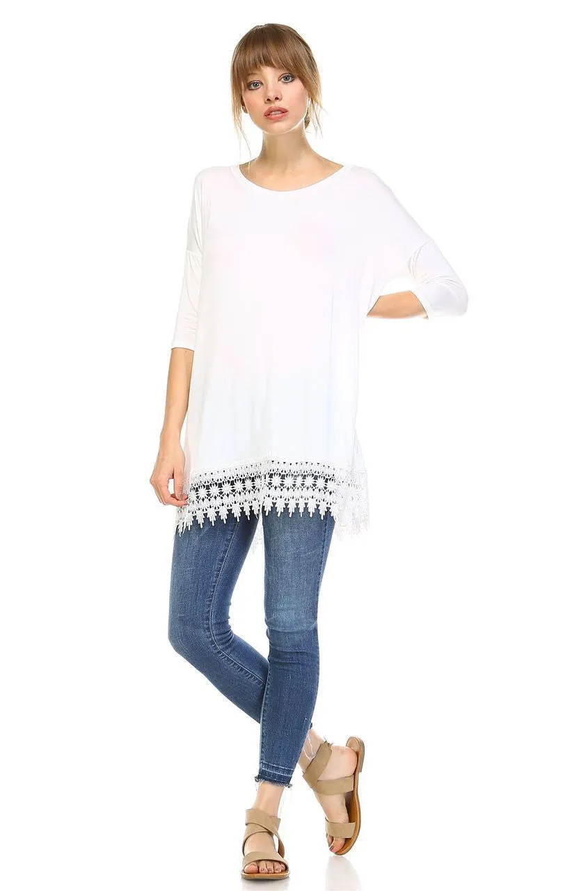 Long Sleeve Tunic Shirt Dress with Crochet Detail