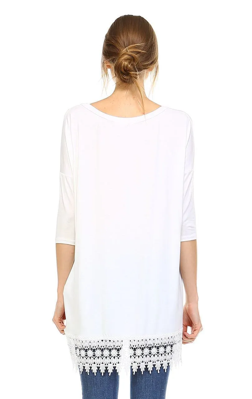 Long Sleeve Tunic Shirt Dress with Crochet Detail