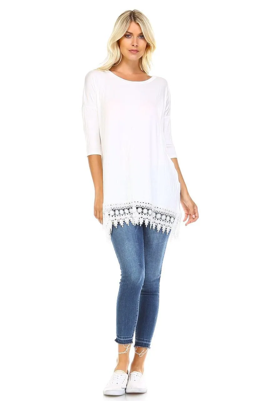 Long Sleeve Tunic Shirt Dress with Crochet Detail