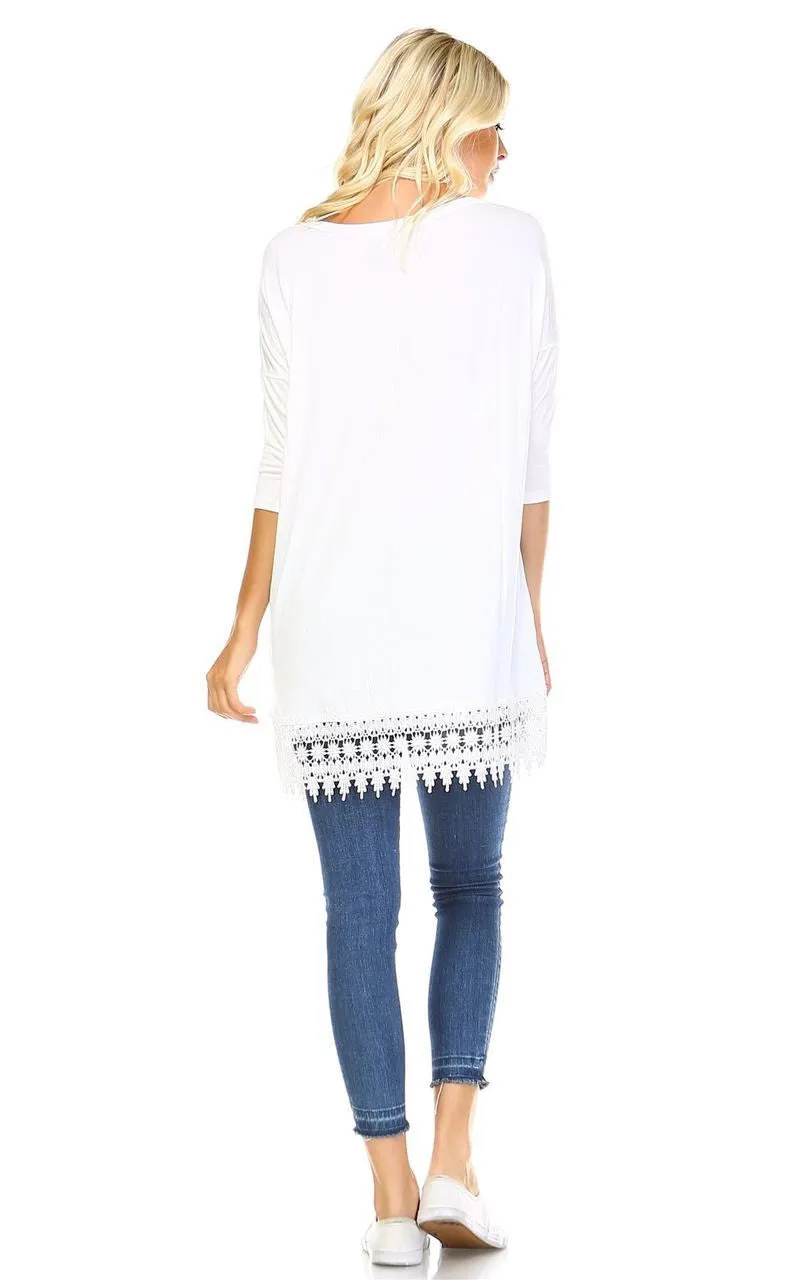 Long Sleeve Tunic Shirt Dress with Crochet Detail
