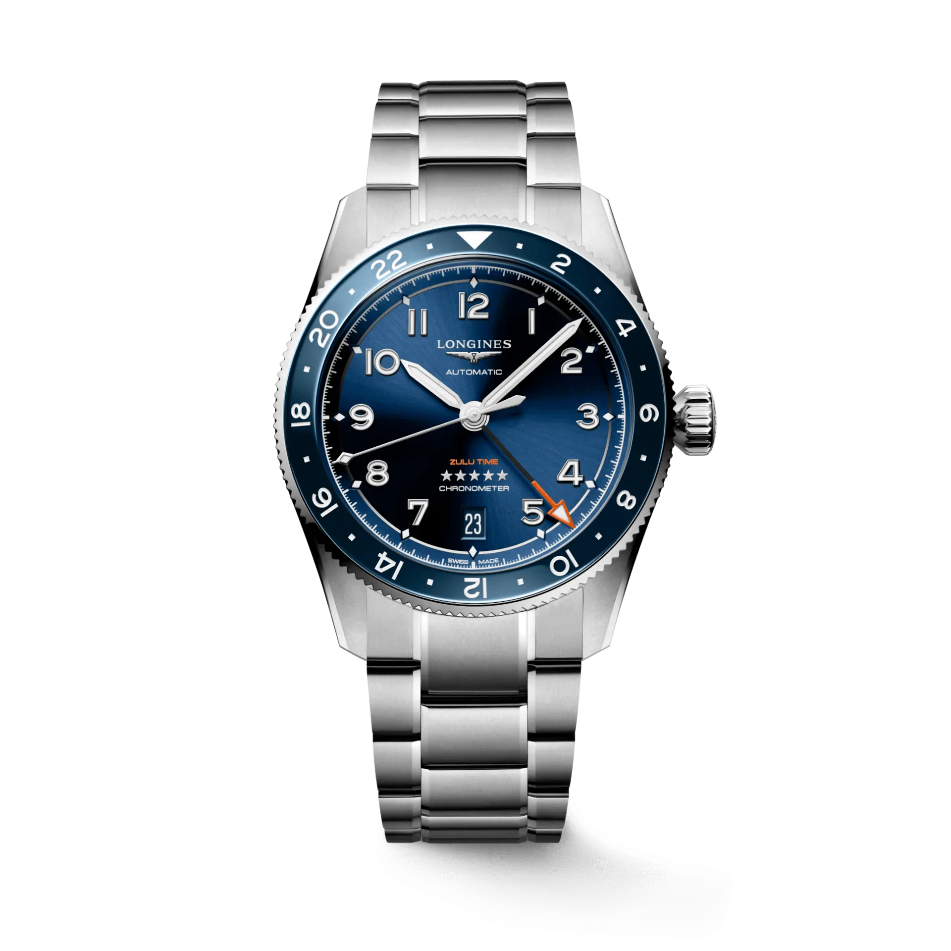 Longines Spirit Zulu Time 39mm Blue Dial GMT Steel Men's Watch L38024936