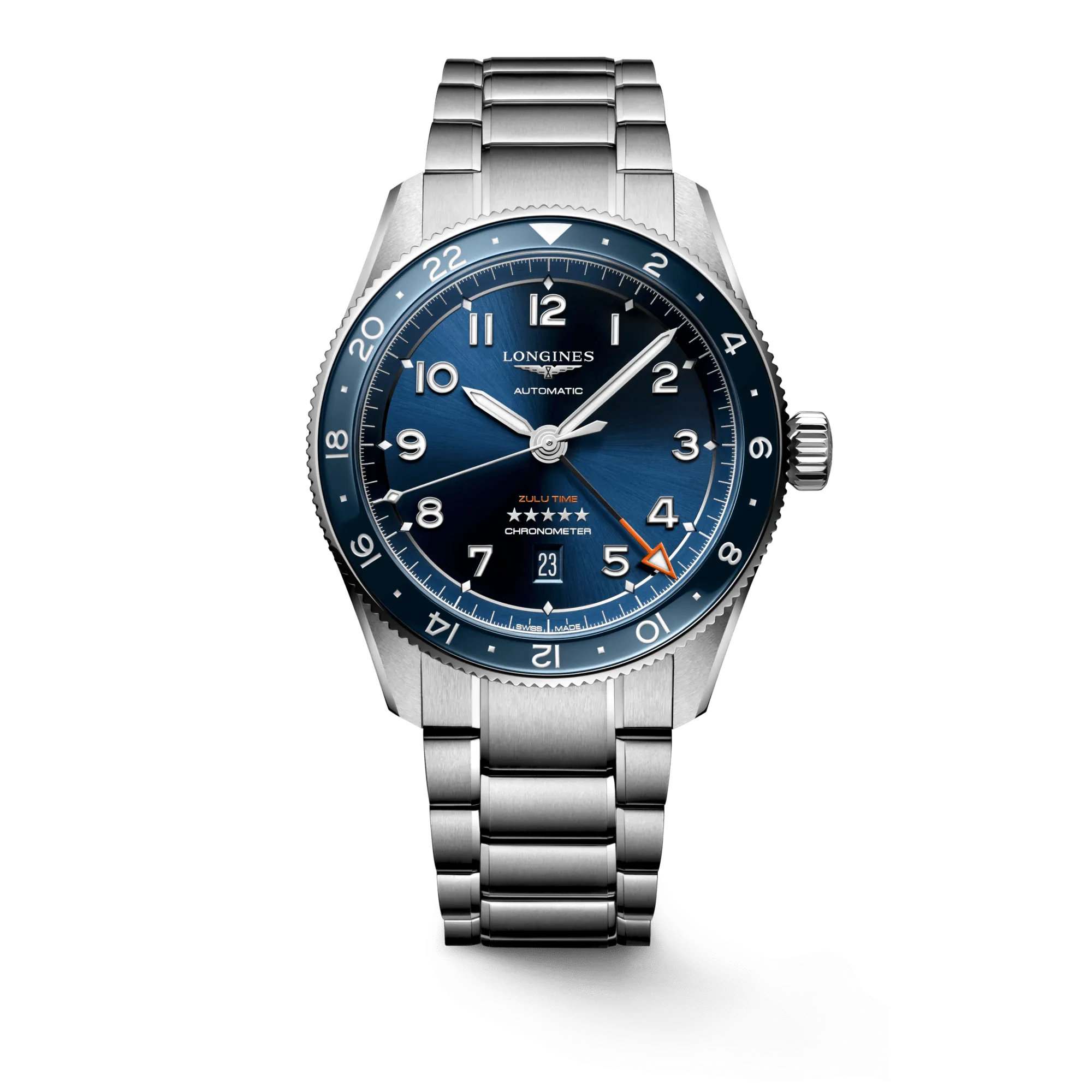 Longines Spirit Zulu Time 42mm Blue Dial GMT Steel Men's Watch L38124936
