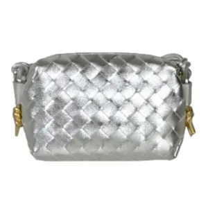 L'ora D'oro - Bella Leather Weaved Crossbody Bag - Argento