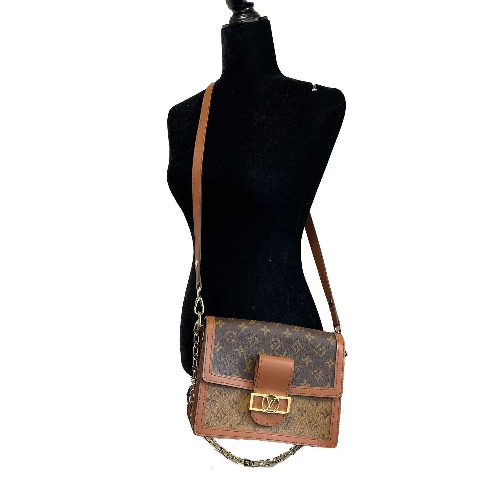 Louis Vuitton New w box Dauphine Reverse Monogram Canvas Leather MM Brown Handba