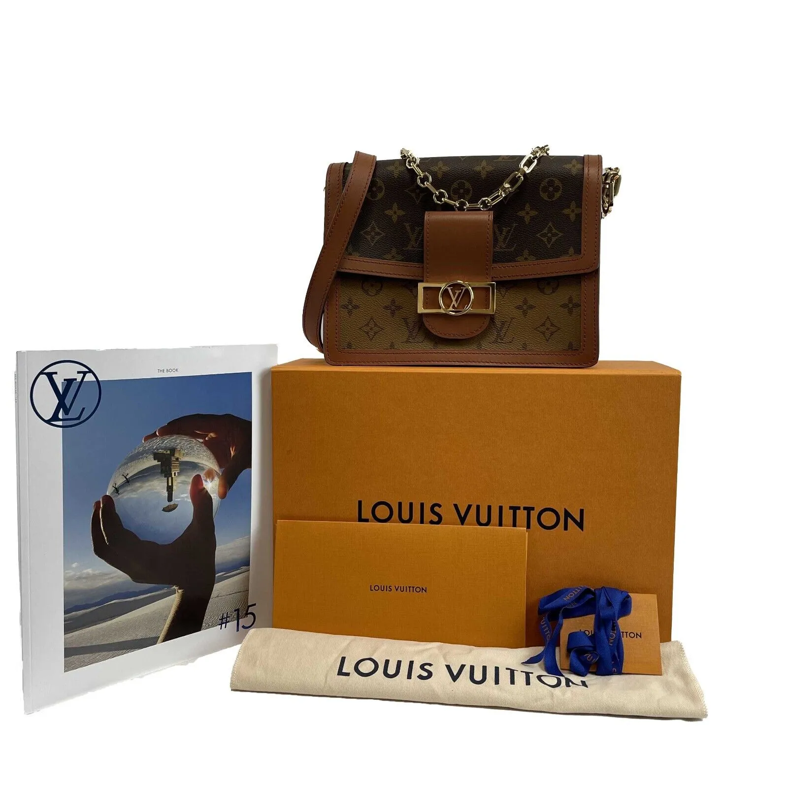Louis Vuitton New w box Dauphine Reverse Monogram Canvas Leather MM Brown Handba