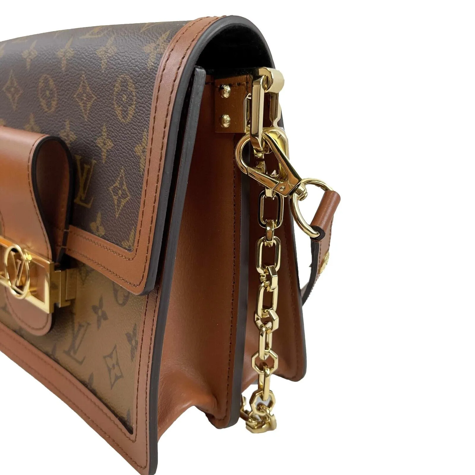 Louis Vuitton New w box Dauphine Reverse Monogram Canvas Leather MM Brown Handba