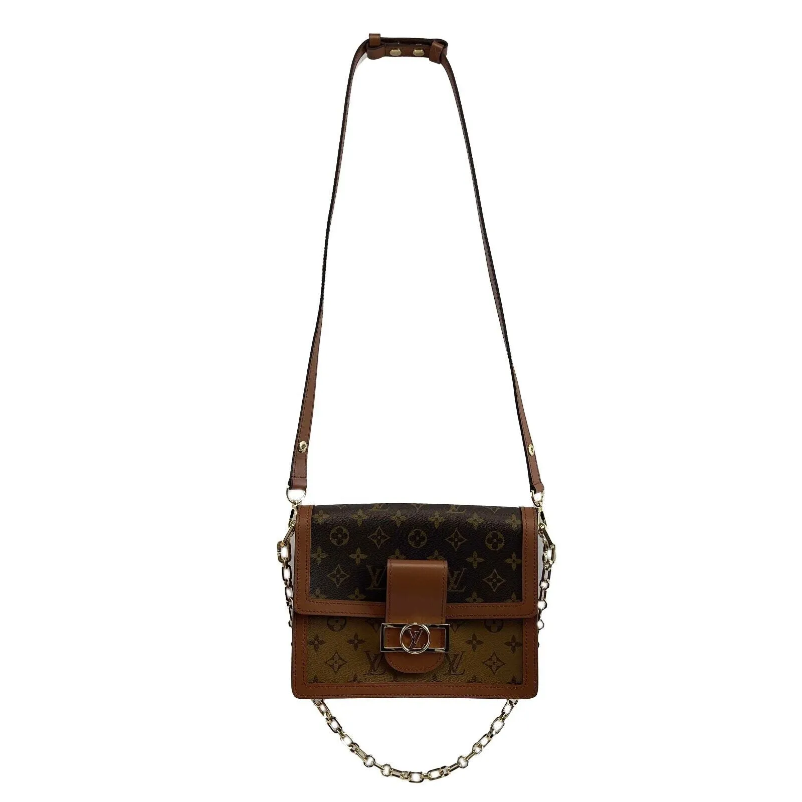 Louis Vuitton New w box Dauphine Reverse Monogram Canvas Leather MM Brown Handba