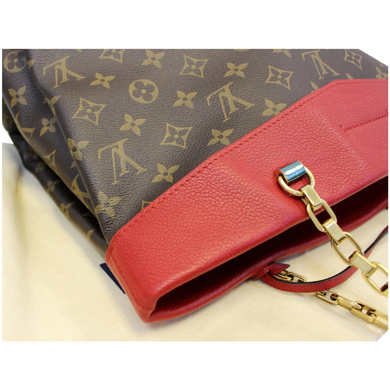 LOUIS VUITTON Pallas Chain Monogram Canvas Shopper Bag Brown