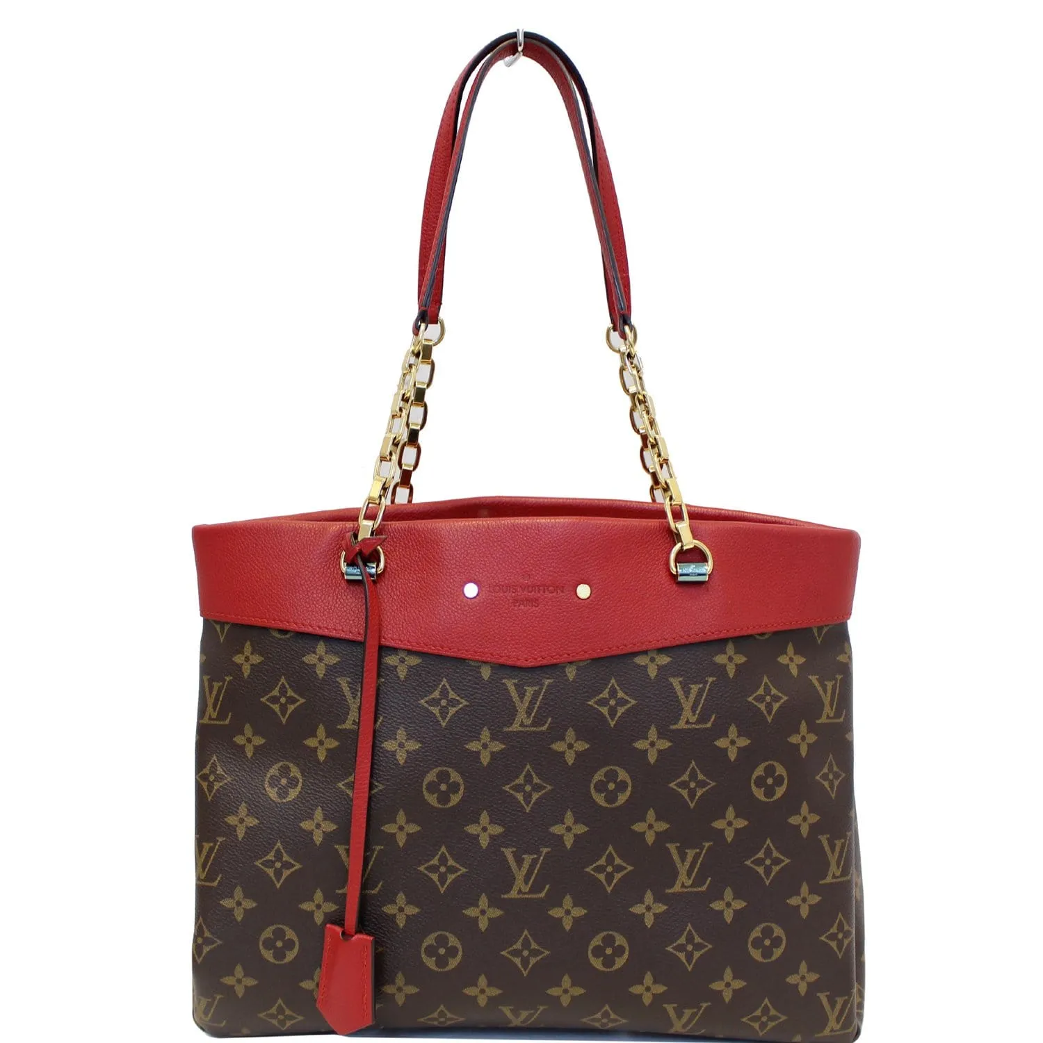 LOUIS VUITTON Pallas Chain Monogram Canvas Shopper Bag Brown