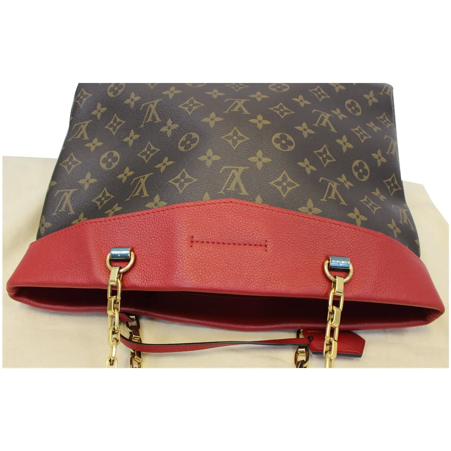 LOUIS VUITTON Pallas Chain Monogram Canvas Shopper Bag Brown