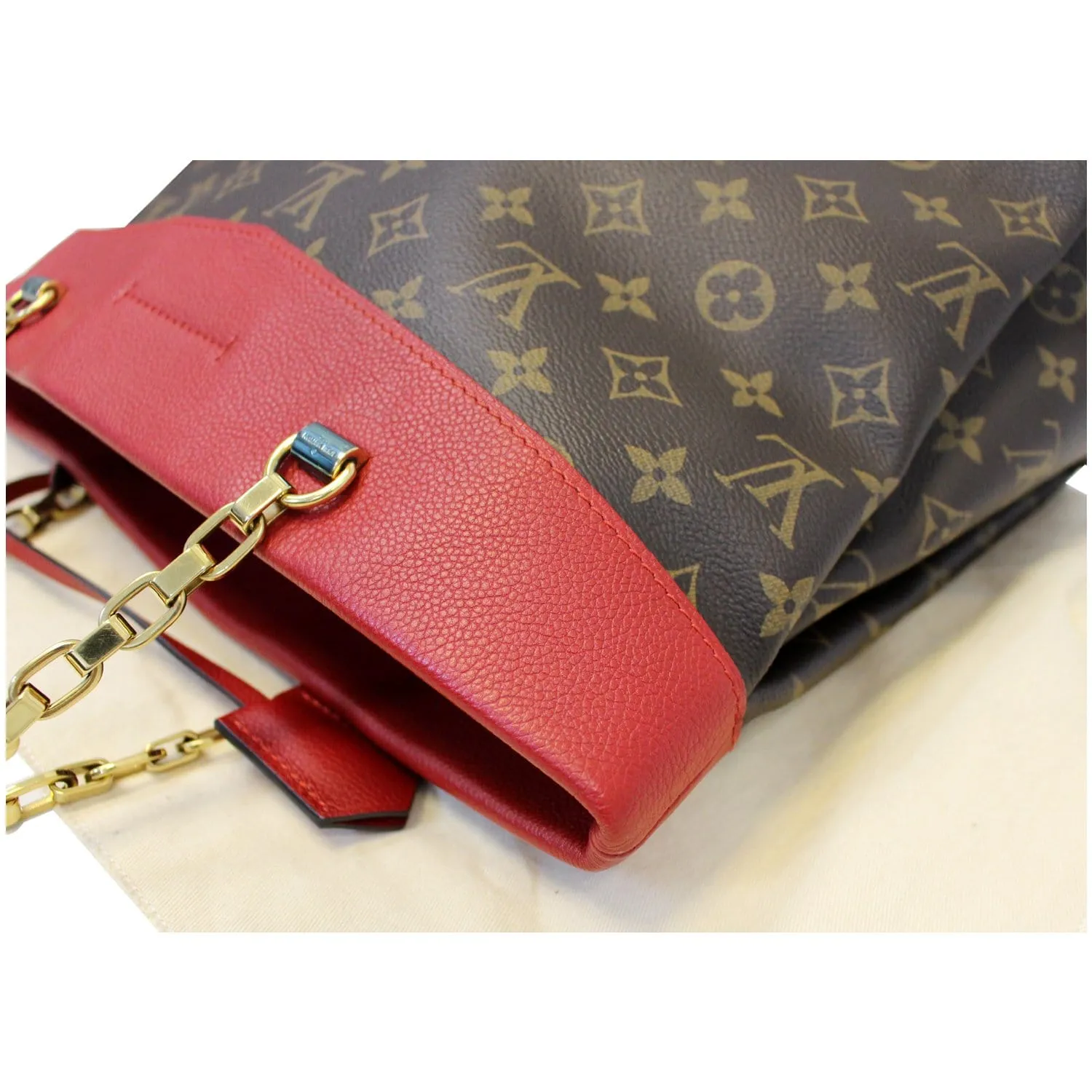 LOUIS VUITTON Pallas Chain Monogram Canvas Shopper Bag Brown