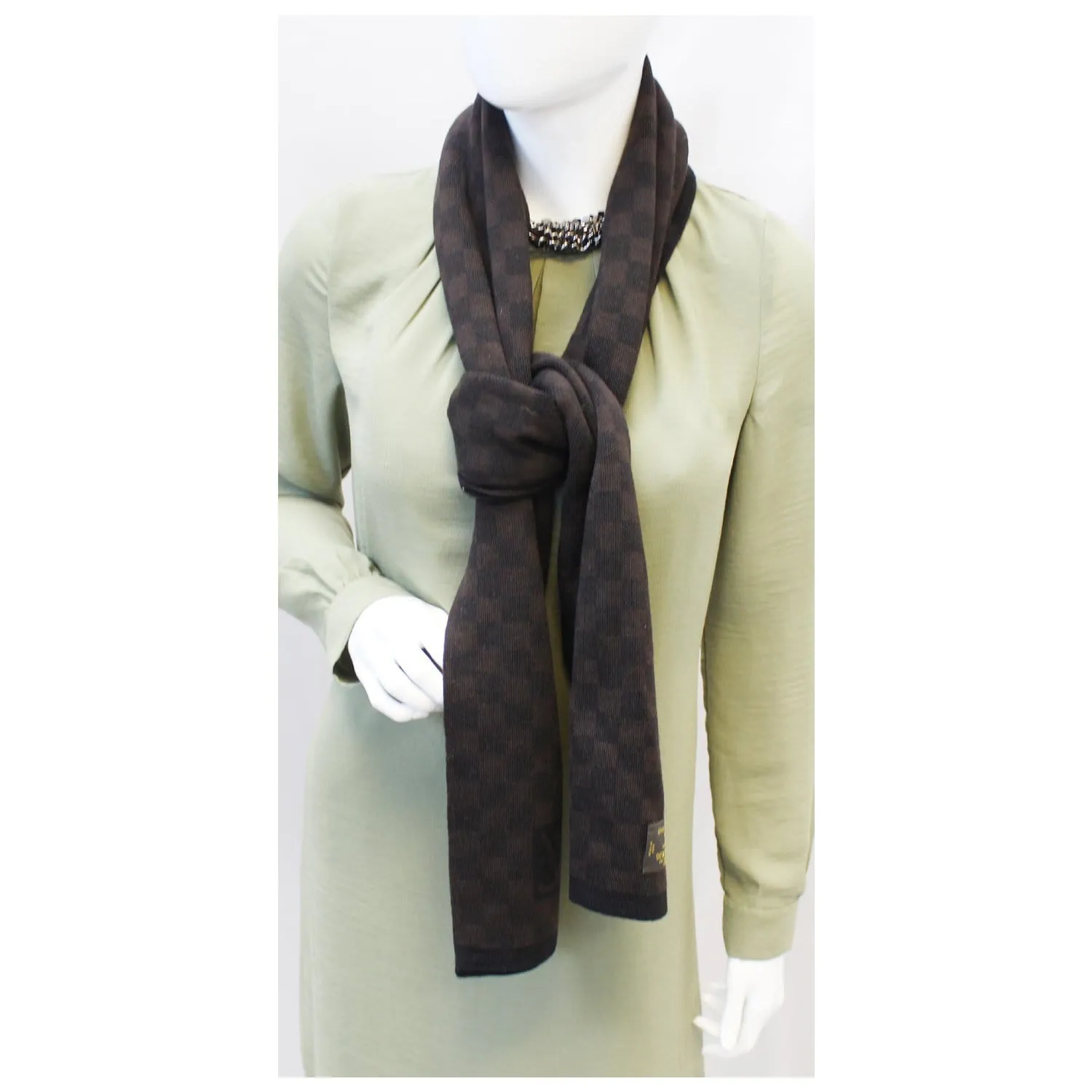 LOUIS VUITTON Wool Petit Damier Stole Scarf Brown