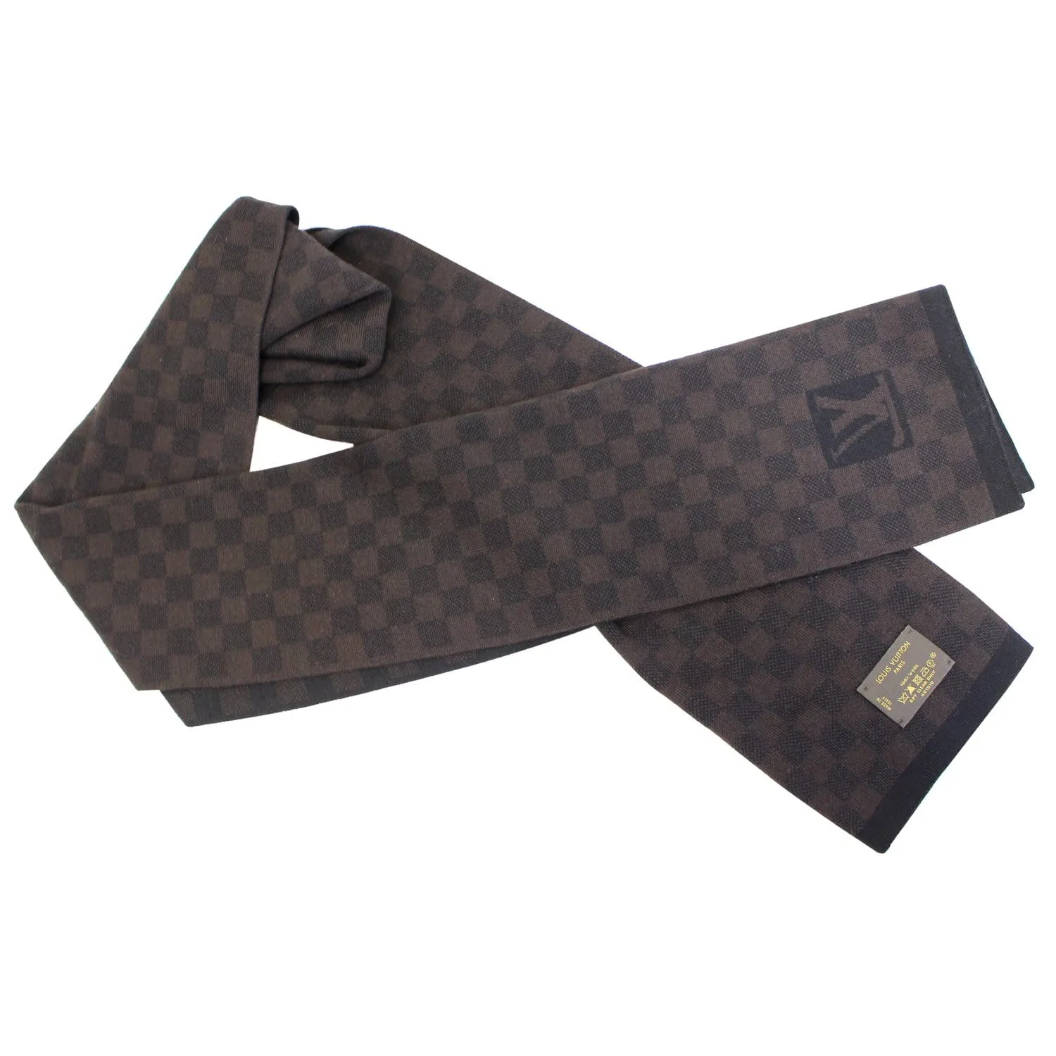 LOUIS VUITTON Wool Petit Damier Stole Scarf Brown