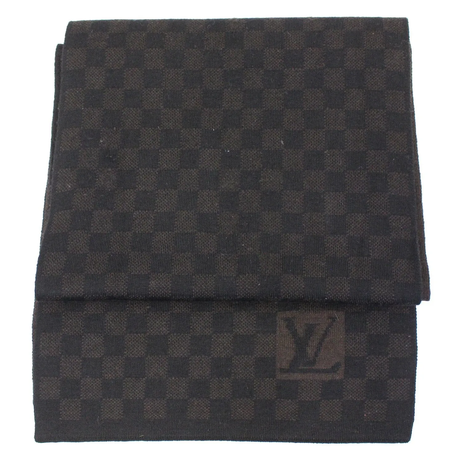 LOUIS VUITTON Wool Petit Damier Stole Scarf Brown