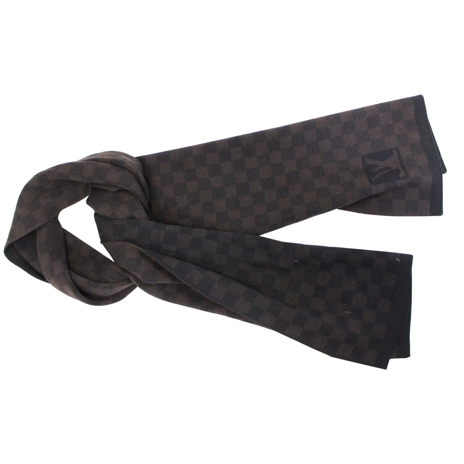 LOUIS VUITTON Wool Petit Damier Stole Scarf Brown