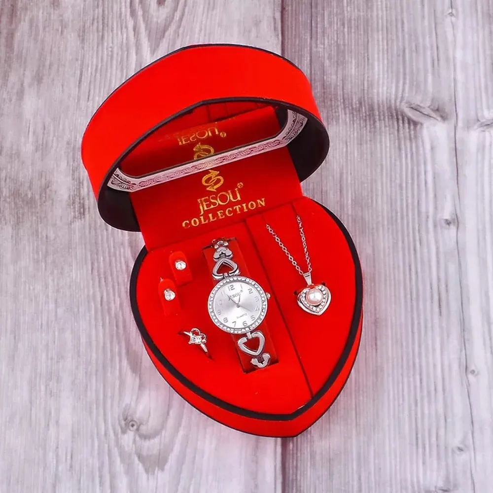 Lovely Gifts For Valentines - Gold Crystal Design Necklace Earrings ring  Jewelry Set