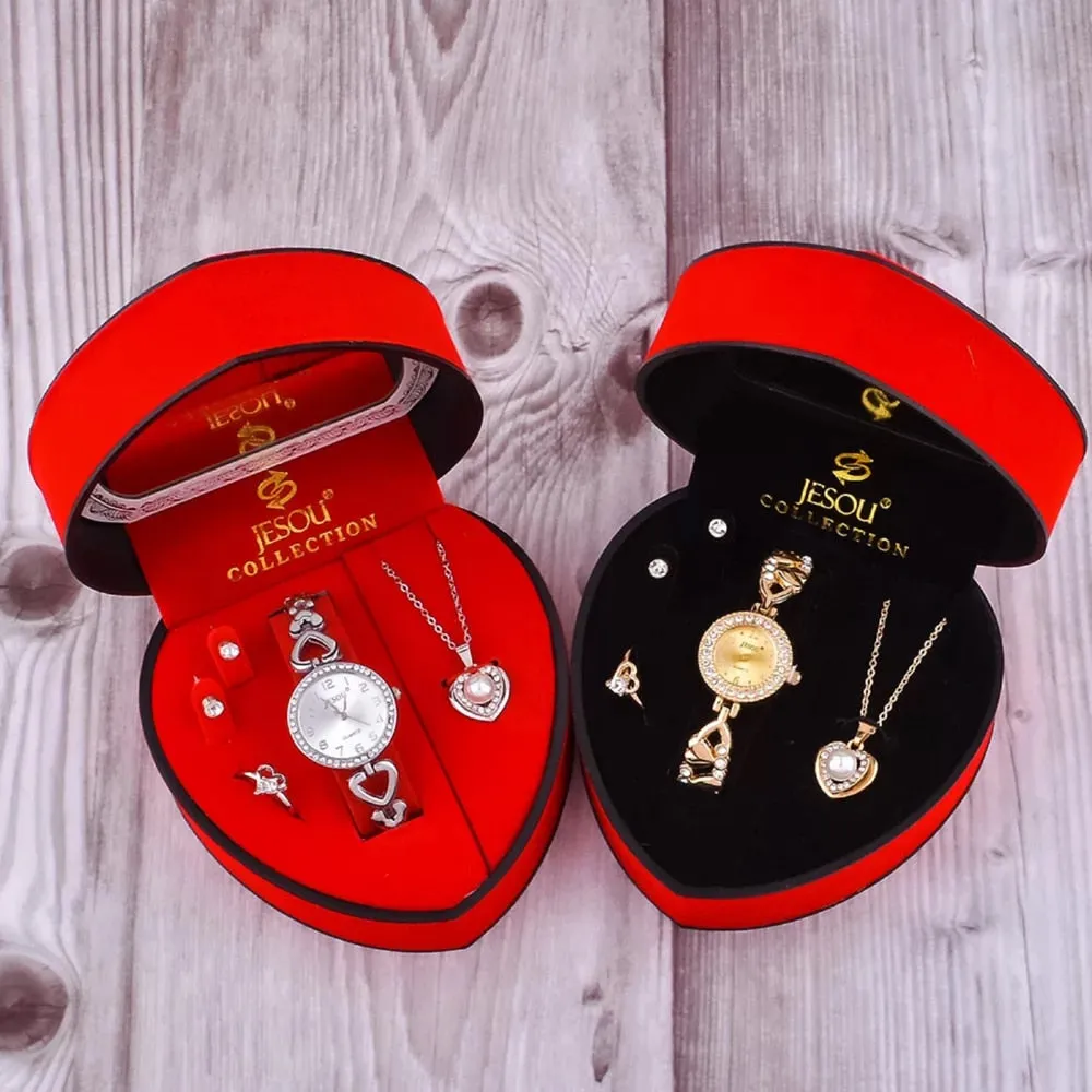 Lovely Gifts For Valentines - Gold Crystal Design Necklace Earrings ring  Jewelry Set