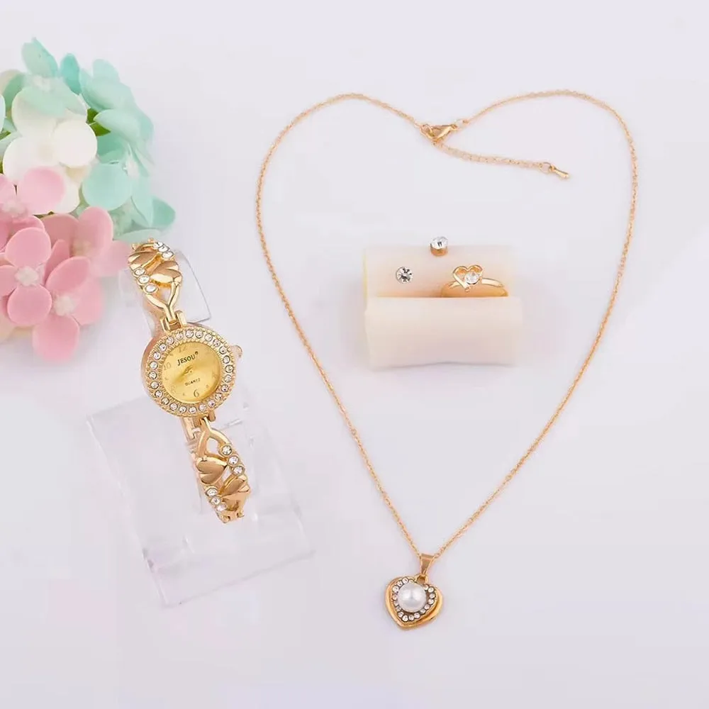 Lovely Gifts For Valentines - Gold Crystal Design Necklace Earrings ring  Jewelry Set
