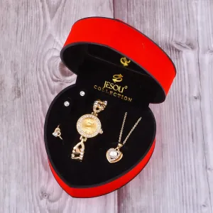Lovely Gifts For Valentines - Gold Crystal Design Necklace Earrings ring  Jewelry Set