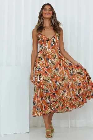 Luftiges Midikleid mit Muster und Taillenband