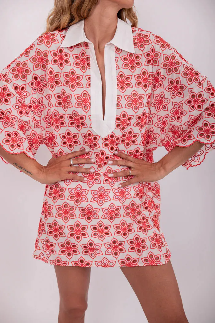 Lupita Dress - Red Eyelet