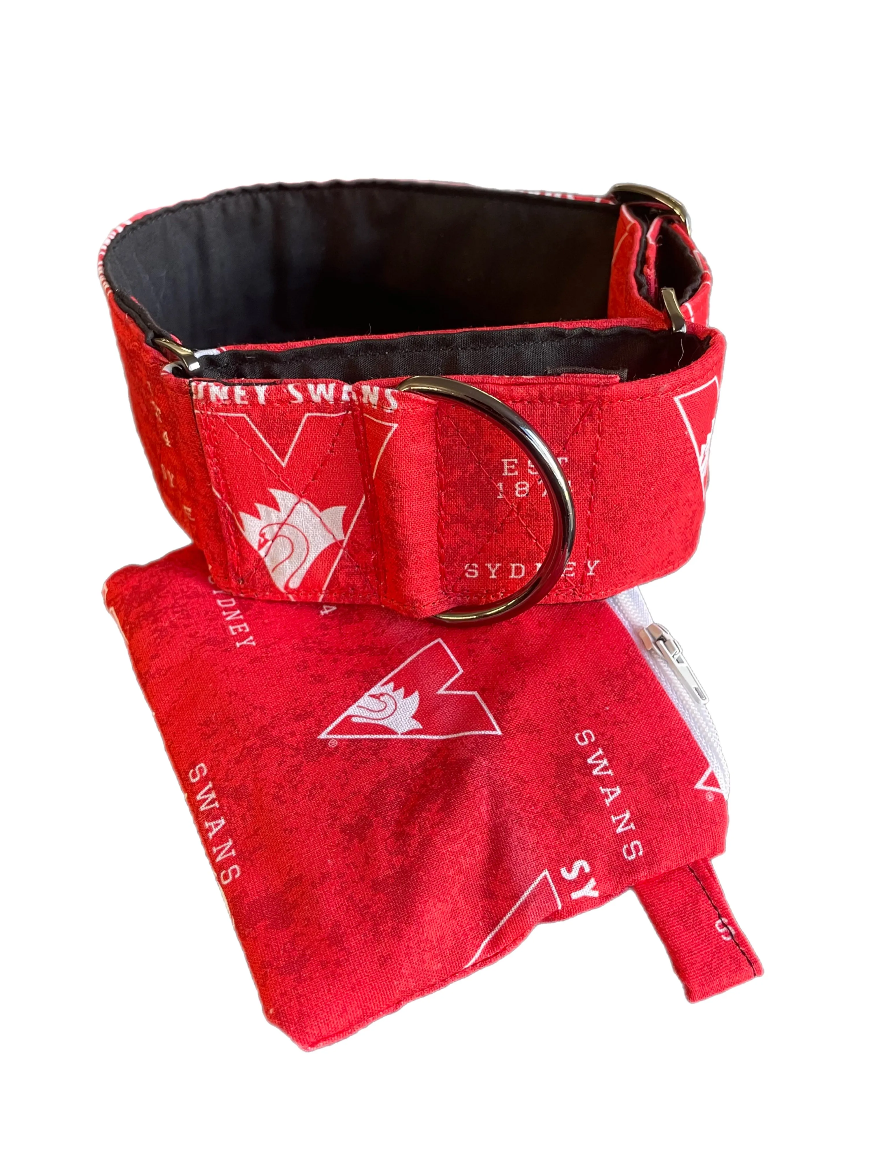 Martingale collar greyhound collar AFL Sydney Swans footy cotton fabric