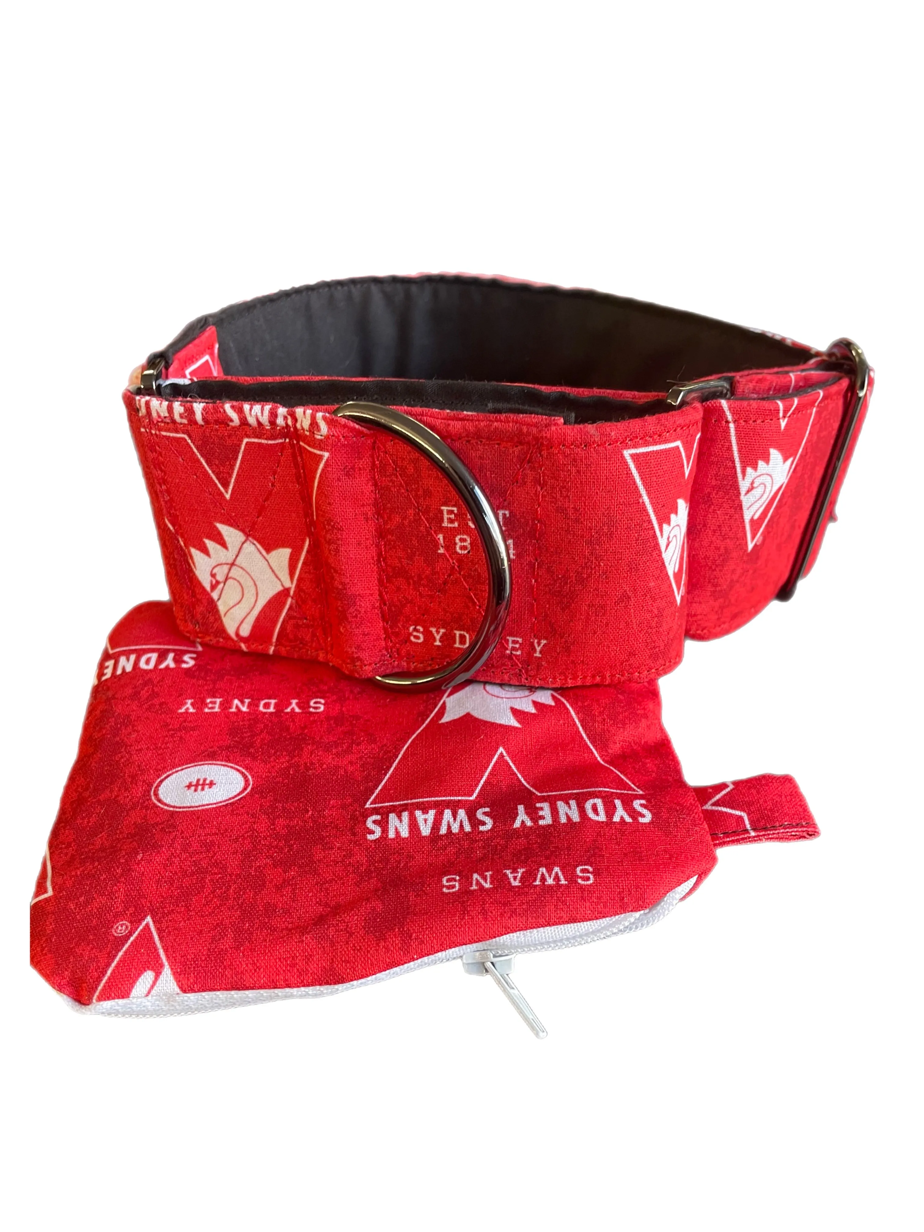 Martingale collar greyhound collar AFL Sydney Swans footy cotton fabric