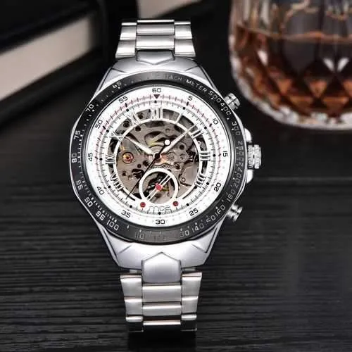 MCE 60275 Luxury Male Self-wind Mechanical Watches Stainless Steel Roman Numeral Wrist Watch