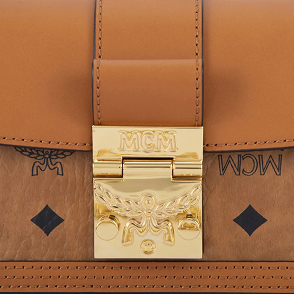 MCM Gretl Visetos Leather Crossbody Bag Cognac  Mini