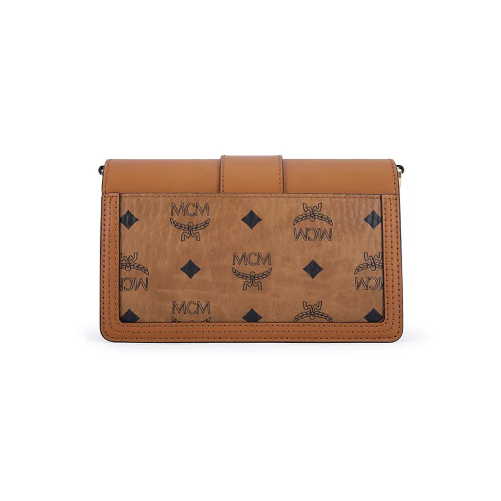 MCM Gretl Visetos Leather Crossbody Bag Cognac  Mini