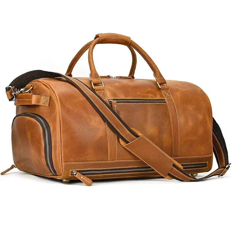 Men's Genuine Leather Travel Bag – Luggage with Shoe Compartment