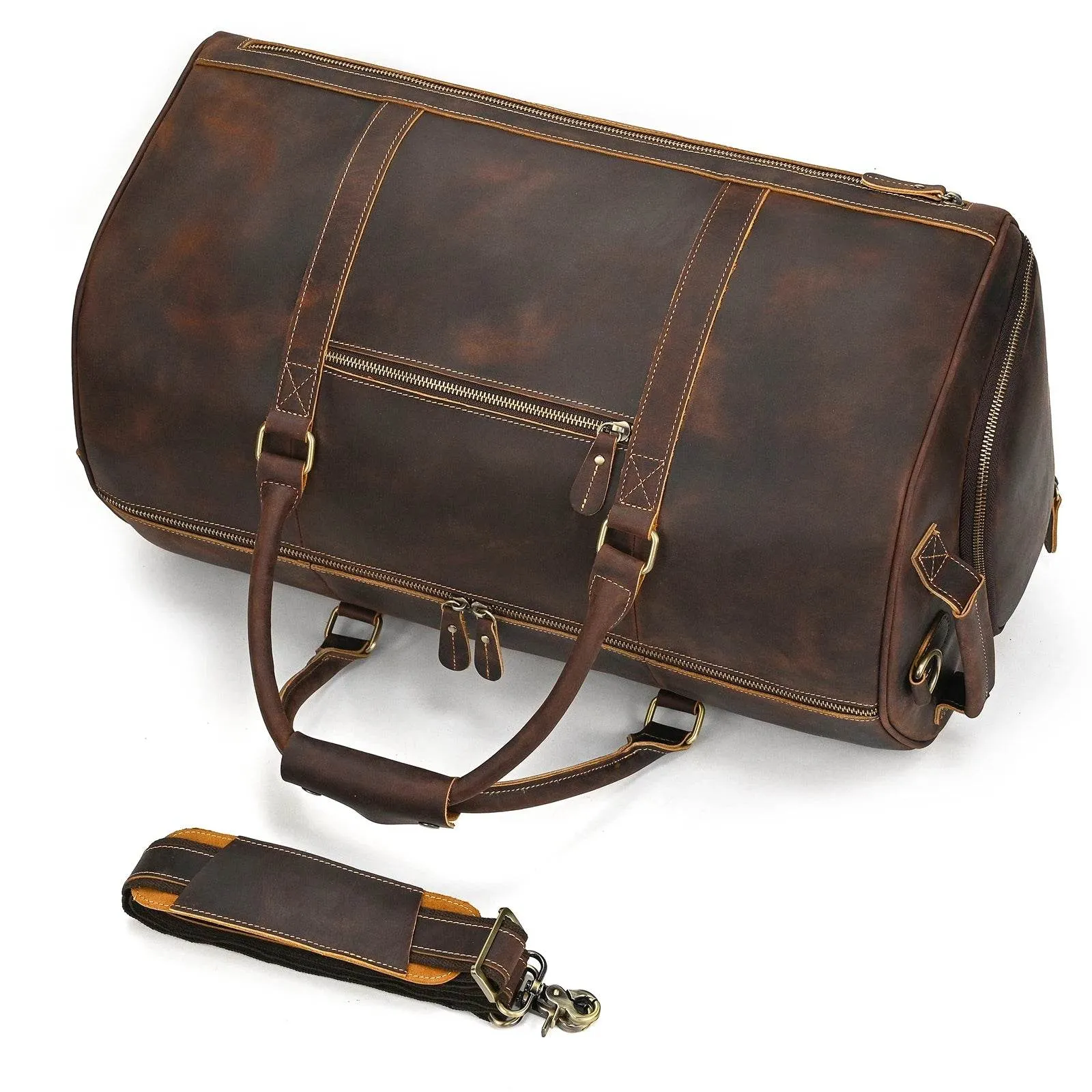Men's Genuine Leather Travel Bag – Luggage with Shoe Compartment