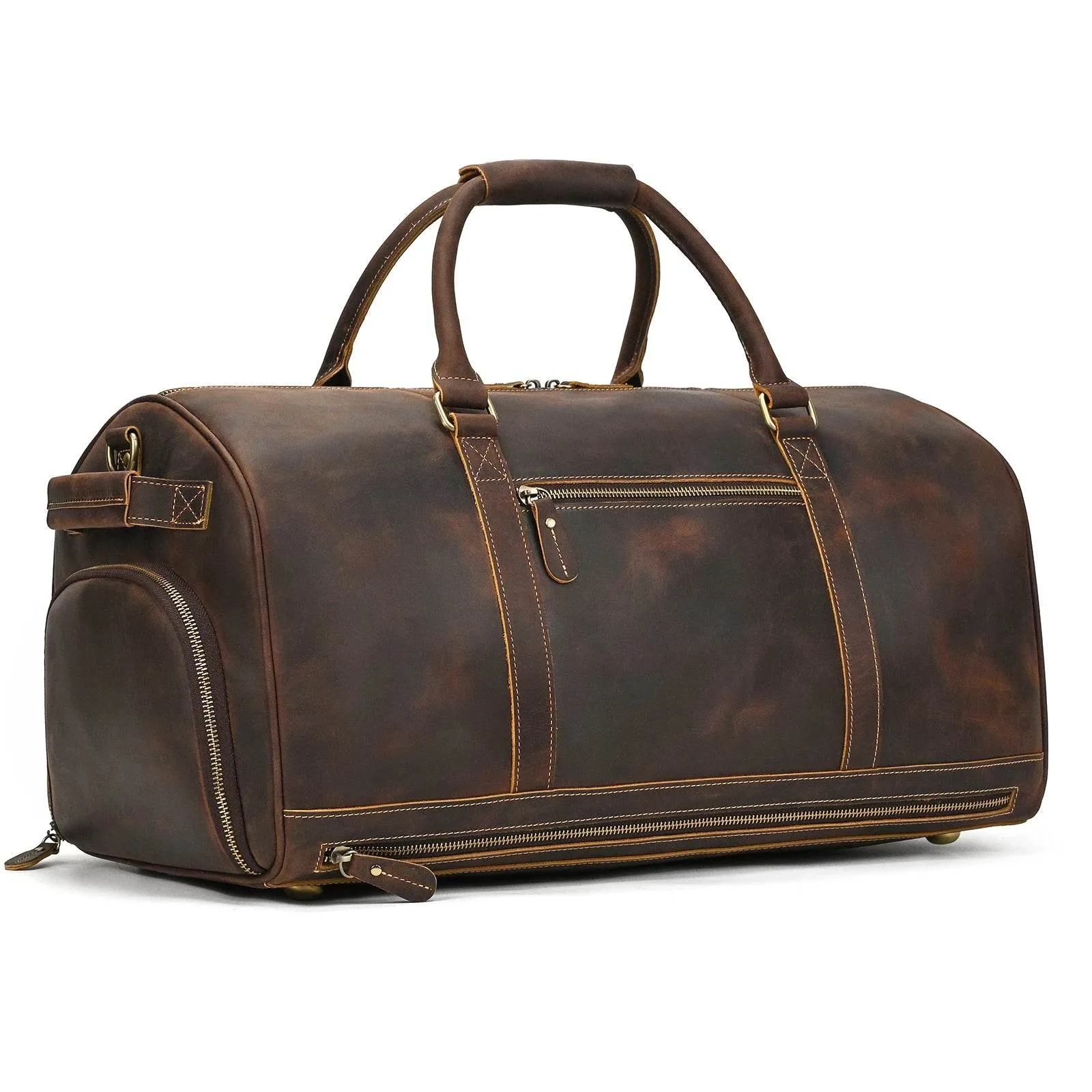 Men's Genuine Leather Travel Bag – Luggage with Shoe Compartment