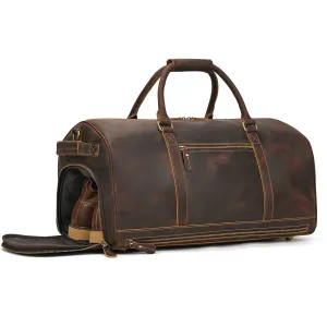 Men's Genuine Leather Travel Bag – Luggage with Shoe Compartment