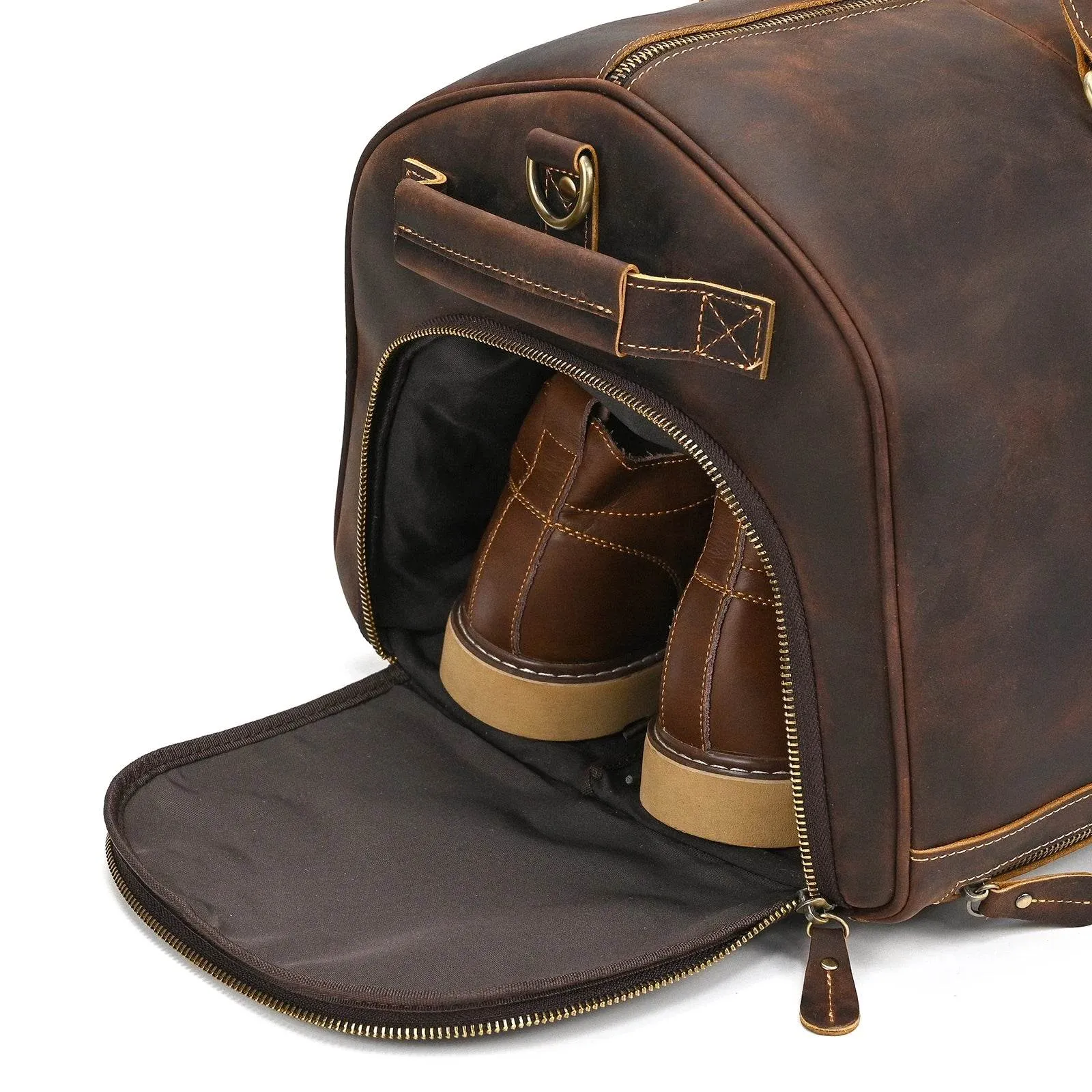Men's Genuine Leather Travel Bag – Luggage with Shoe Compartment