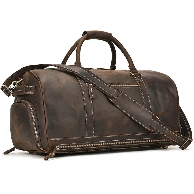 Men's Genuine Leather Travel Bag – Luggage with Shoe Compartment