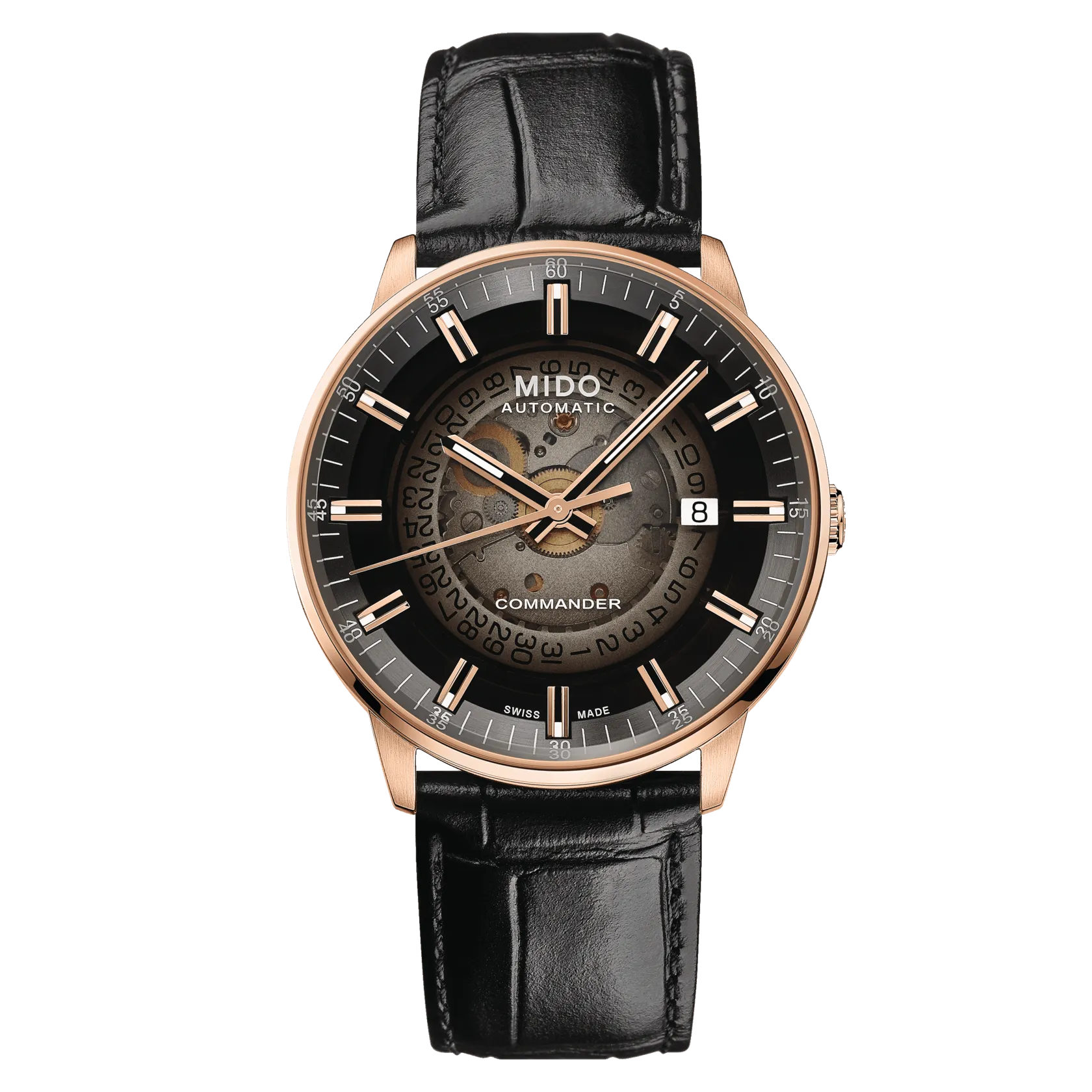 Mido Commander Gradient Rose Gold PVD Skeleton Dial Men's Watch M0214073641100