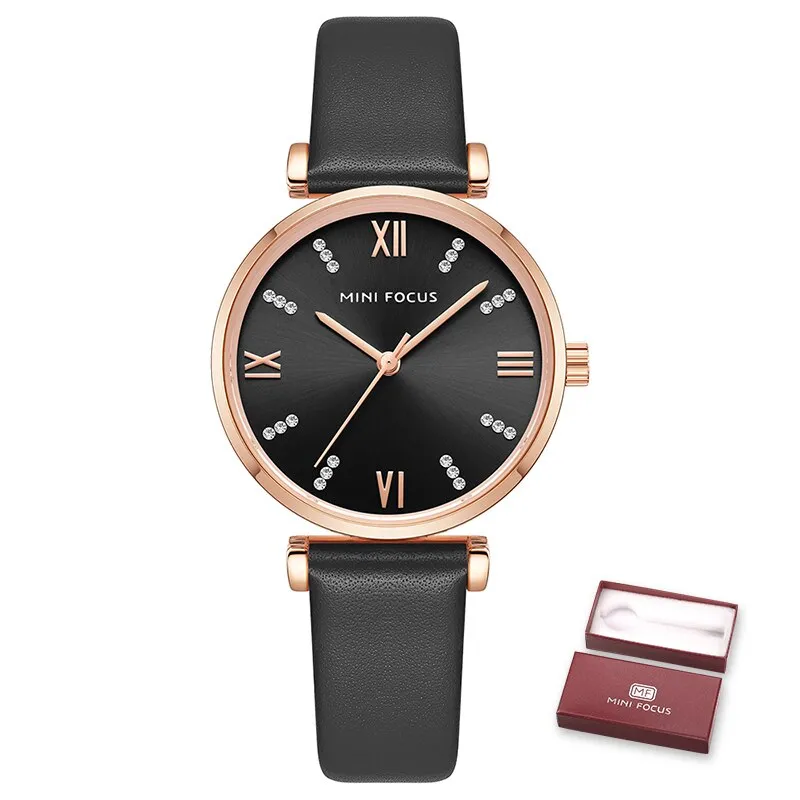 MINI FOCUS New Watches Women Luxury Fashion Ladies Waterproof Watch Black Leather Casual Female Clock Women&#39;s Gift Montre Femme